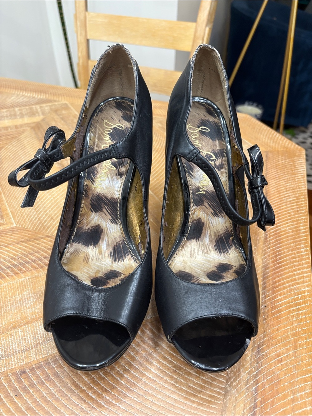 Sam Edelman Black Peep Toe Platform Heels, Size 9M